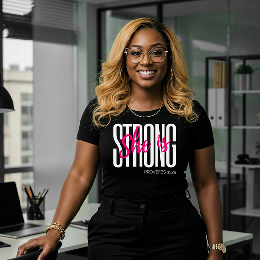 She Is Strong | Proverbs 31:25 Shirt 1